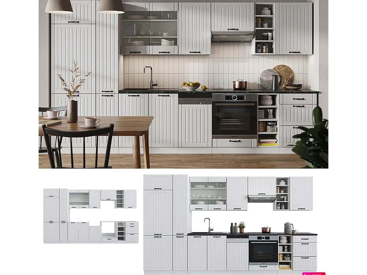 Mueble de cocina casa de campo blanca/blanca 355x60x81.6 fame-line