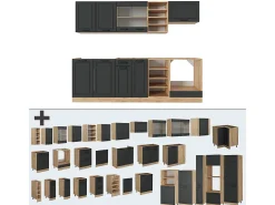 Mueble de cocina casa de campo antracita/roble dorado 240x60x81.6 r-line