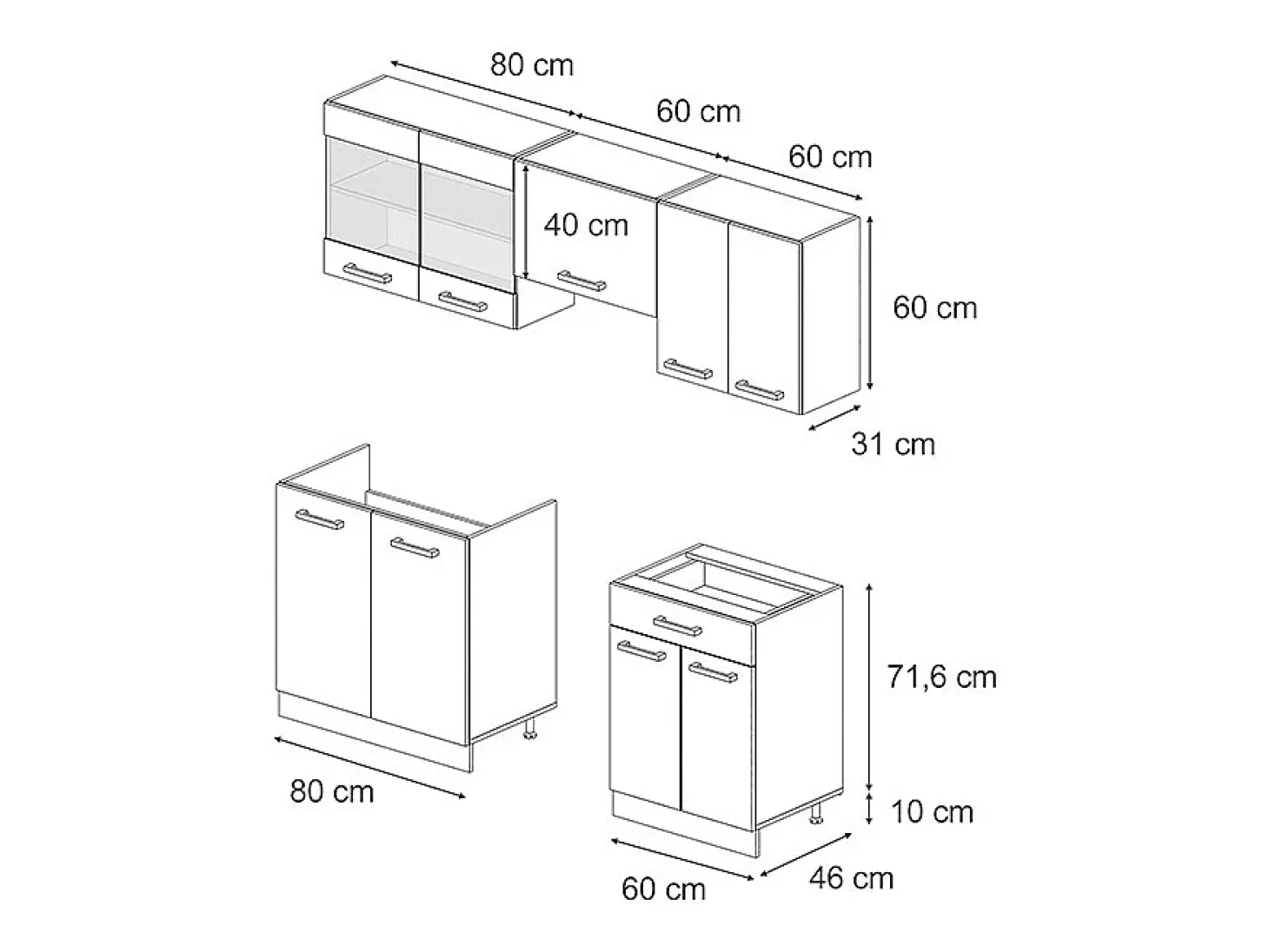 Mueble de cocina casa de campo antracita/roble dorado 200x46x81.6 r-line