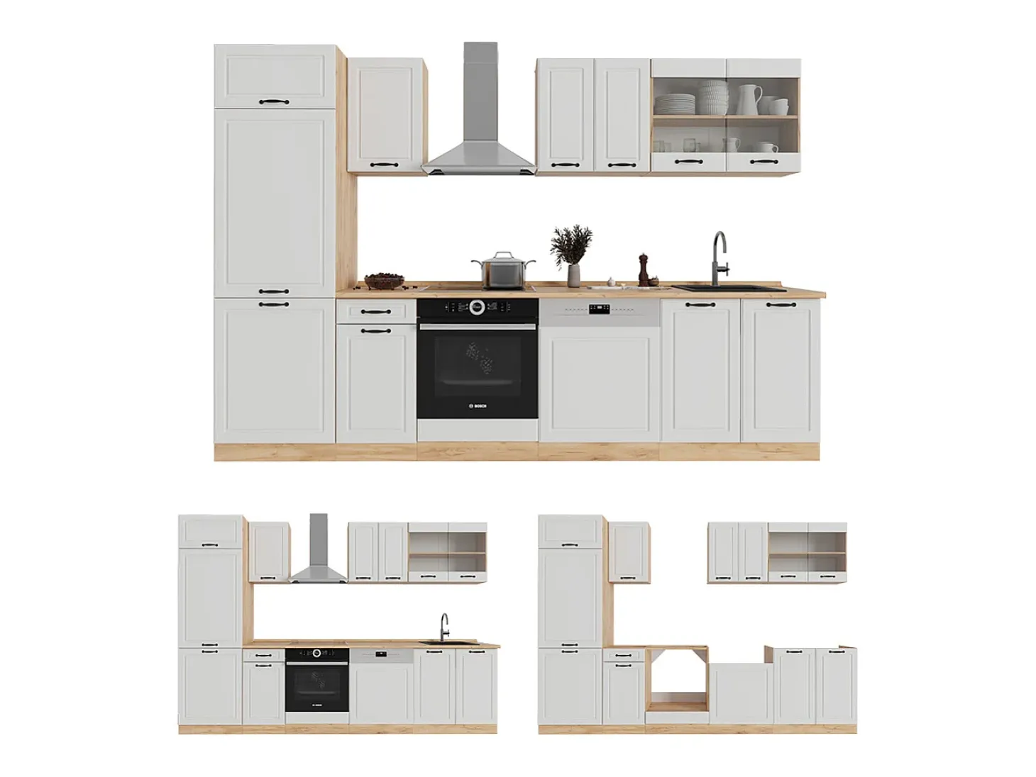 Mueble de cocina casa de campo blanca/roble dorado 300x60x81.6 r-line