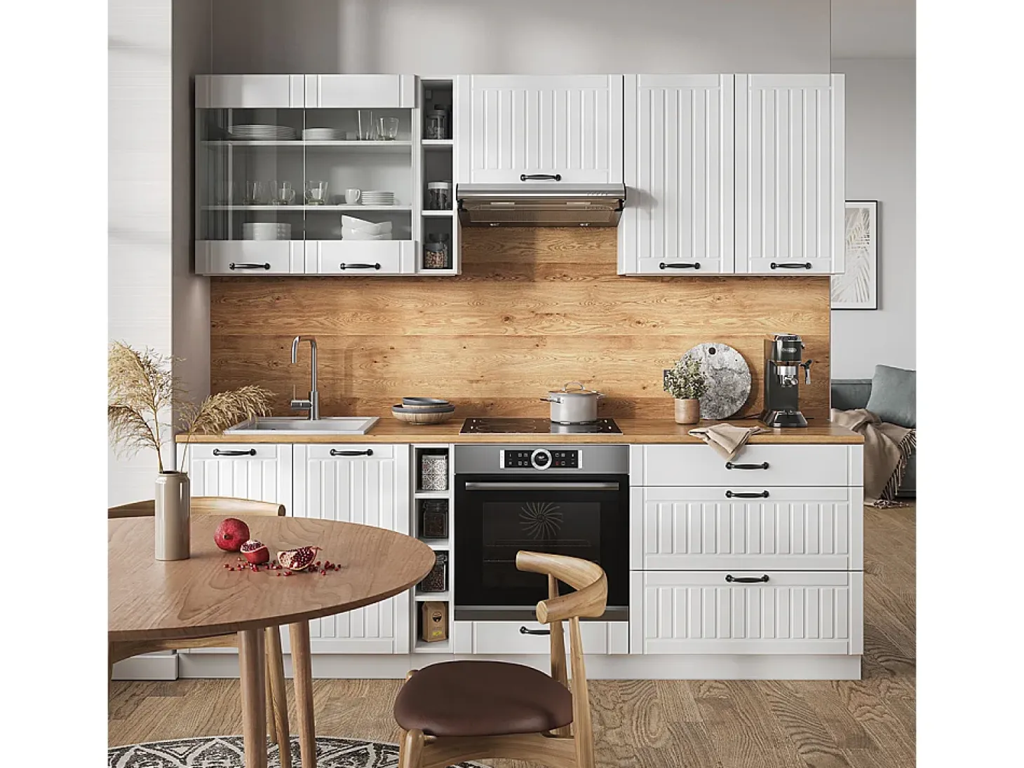 Mueble de cocina casa de campo blanca/blanca 235x46x81.6 fame-line