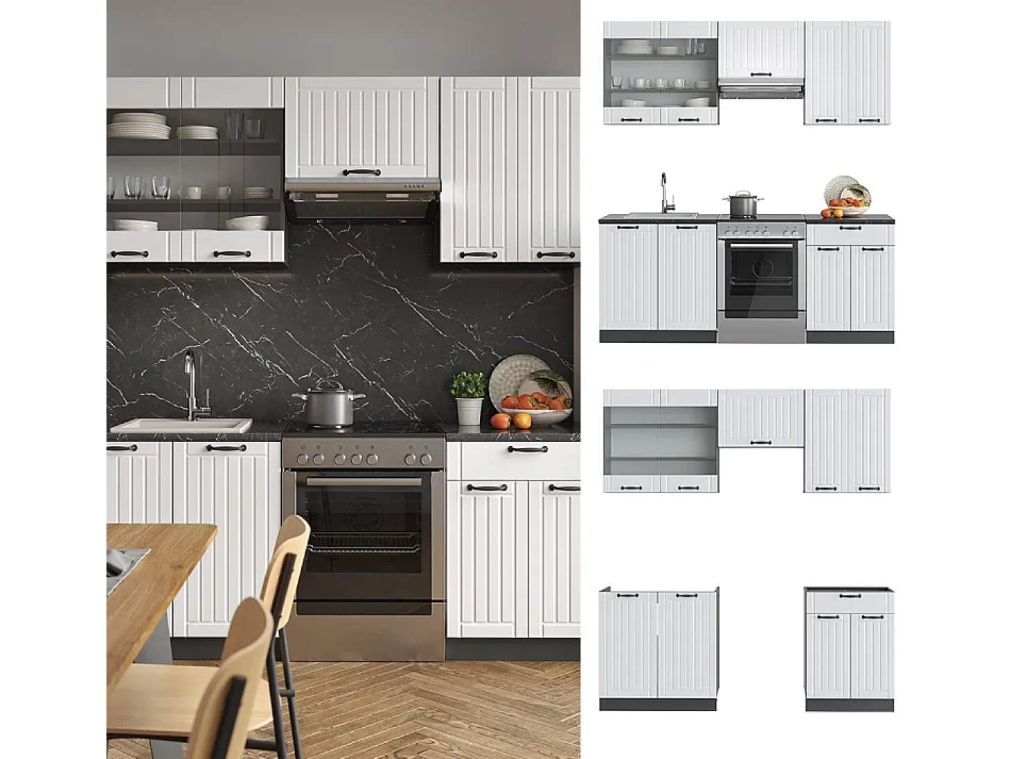 Mueble de cocina casa de campo blanca/antracita 200x46x81.6 fame-line