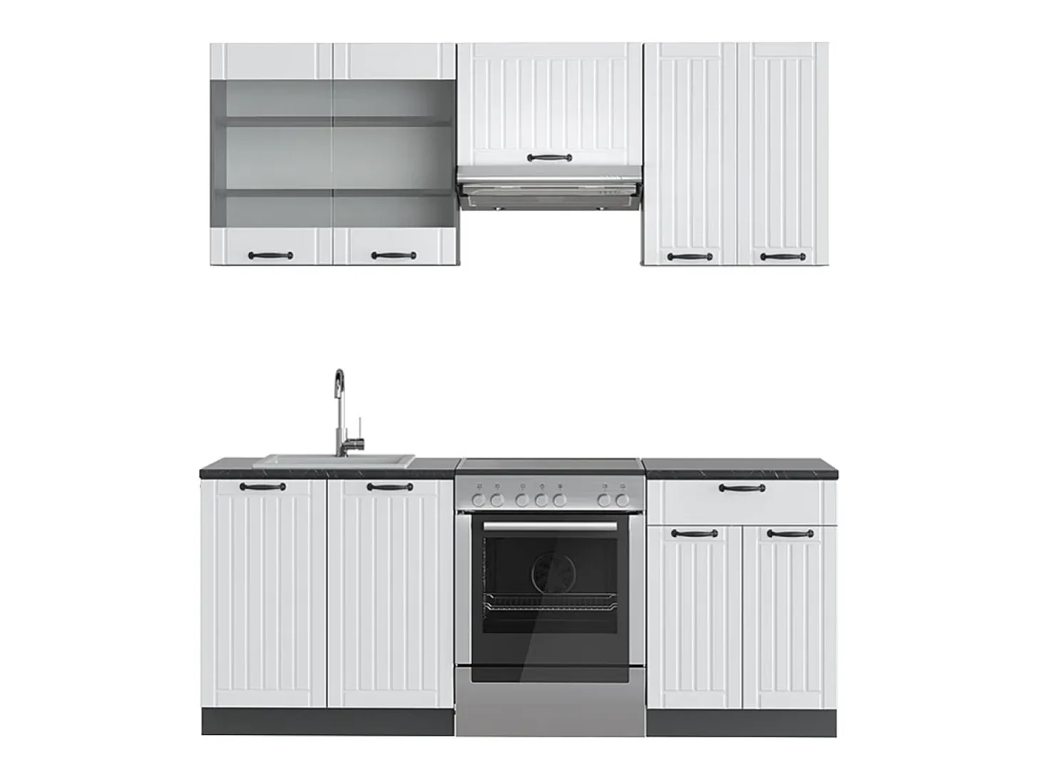 Mueble de cocina casa de campo blanca/antracita 200x46x81.6 fame-line