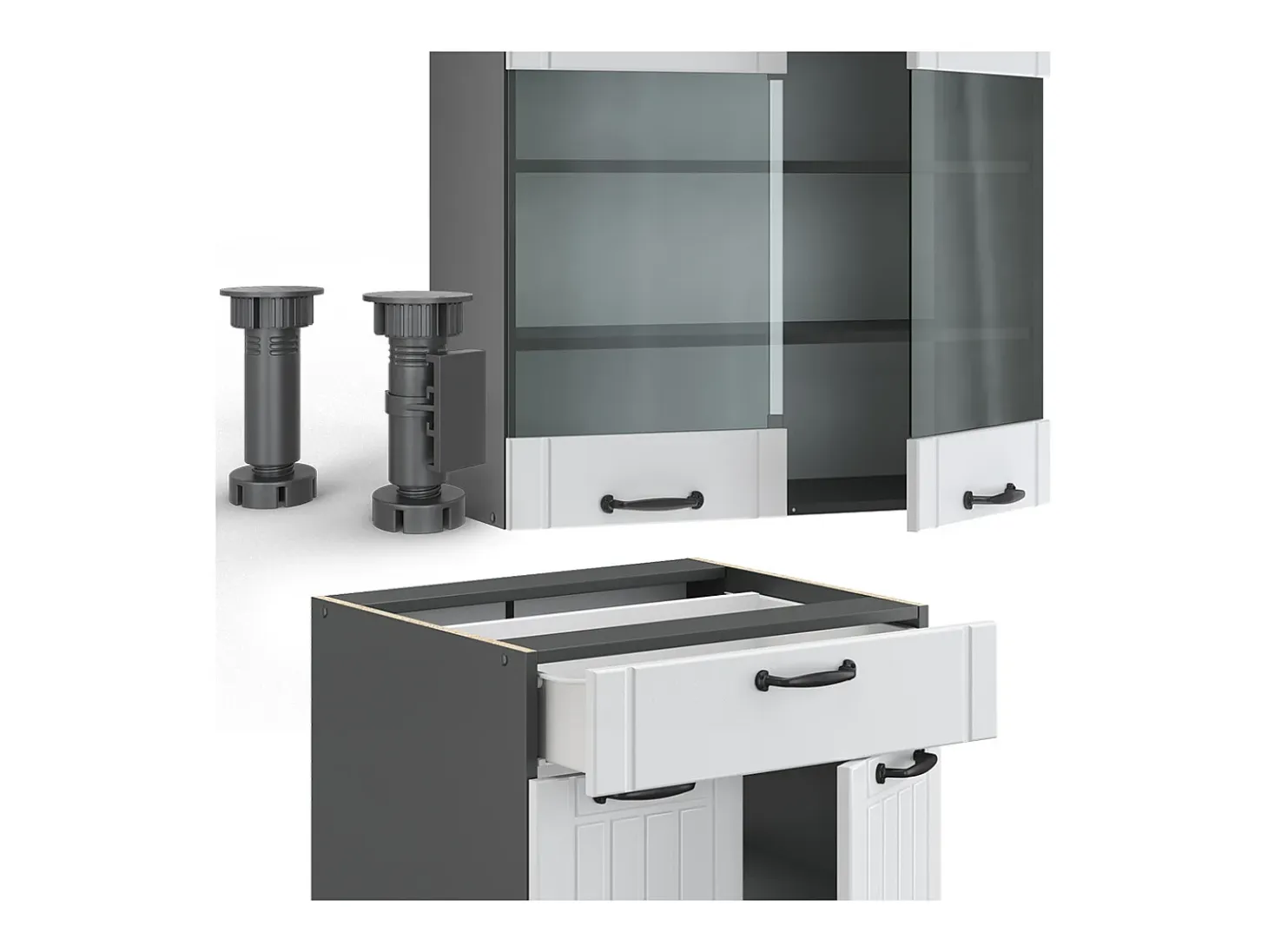 Mueble de cocina casa de campo blanca/antracita 200x46x81.6 fame-line
