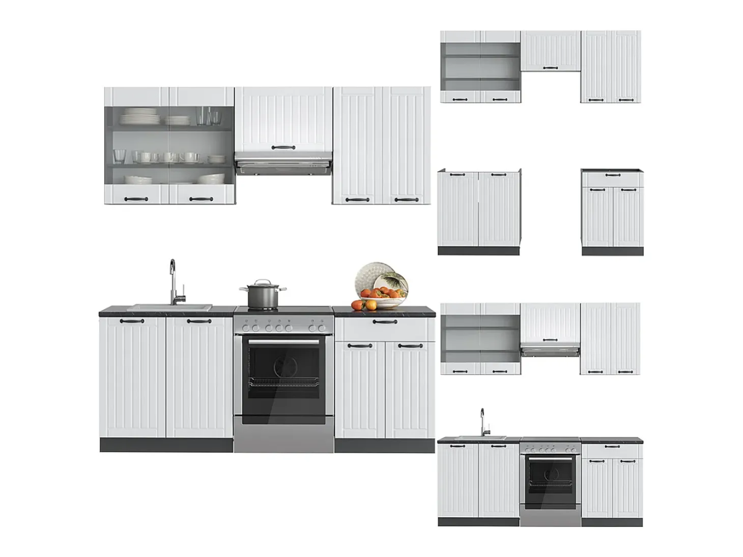 Mueble de cocina casa de campo blanca/antracita 200x46x81.6 fame-line
