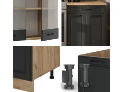 Mueble de cocina casa de campo antracita/roble dorado 200x60x81.6 r-line