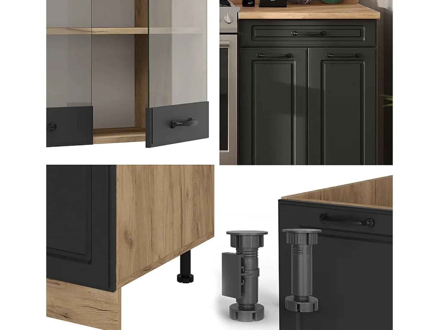 Mueble de cocina casa de campo antracita/roble dorado 200x60x81.6 r-line