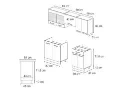 Mueble de cocina casa de campo antracita/roble dorado 200x60x81.6 r-line