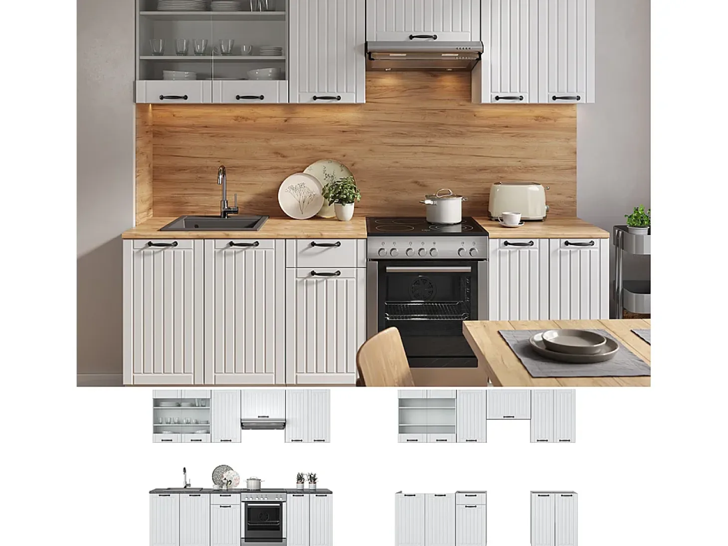 Mueble de cocina casa de campo blanca/blanca 240x46x81.6 fame-line