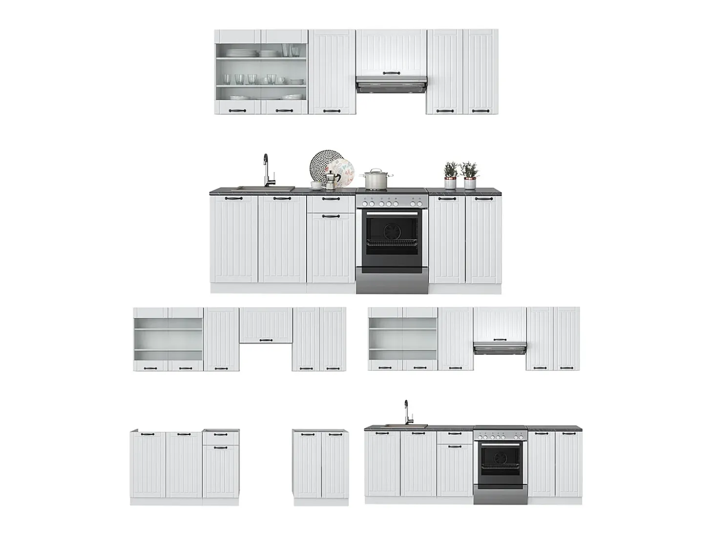 Mueble de cocina casa de campo blanca/blanca 240x60x81.6 fame-line