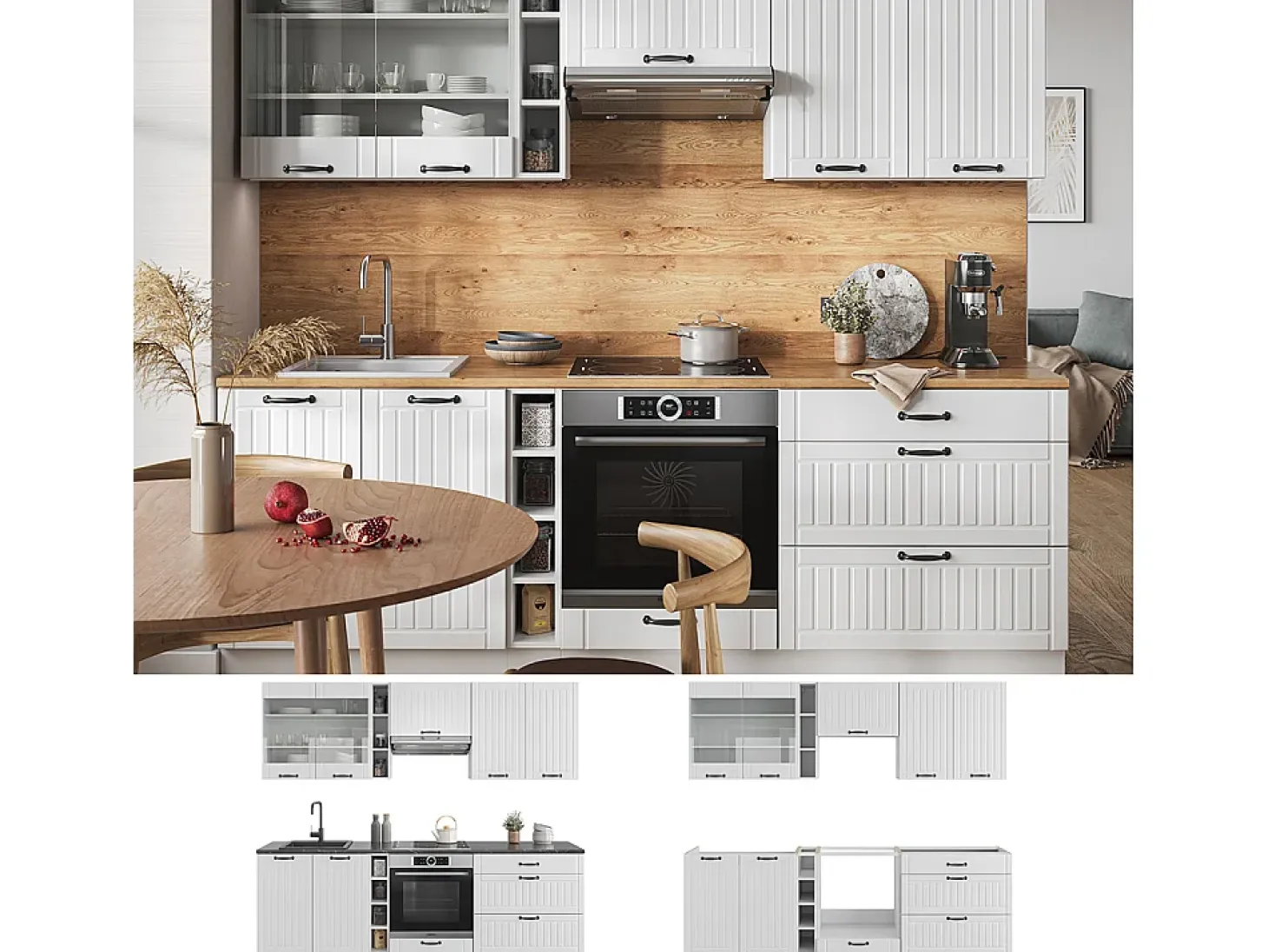 Mueble de cocina casa de campo blanca/blanca 235x60x81.6 fame-line