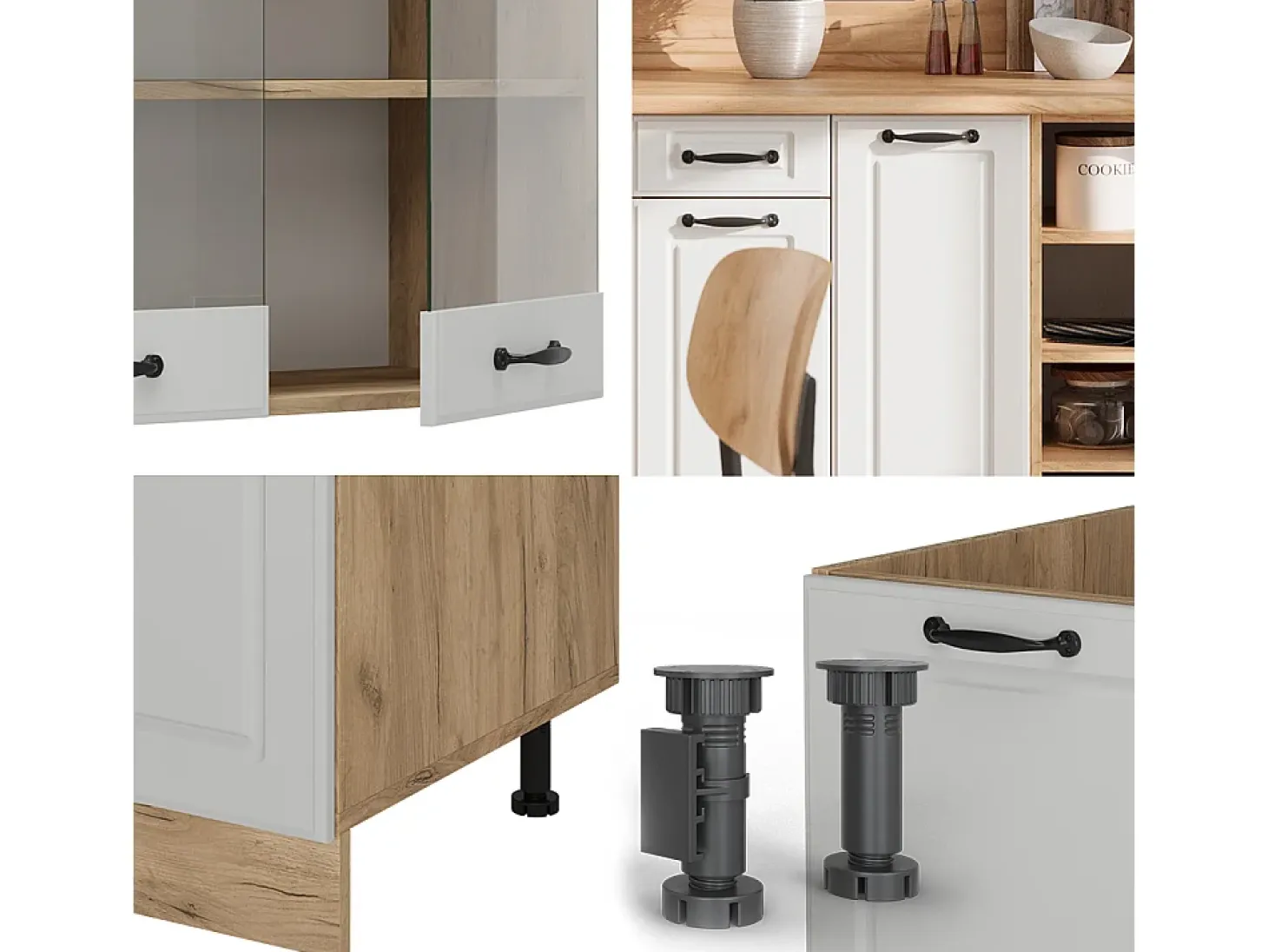 Mueble de cocina casa de campo blanca/roble dorado 240x60x81.6 r-line