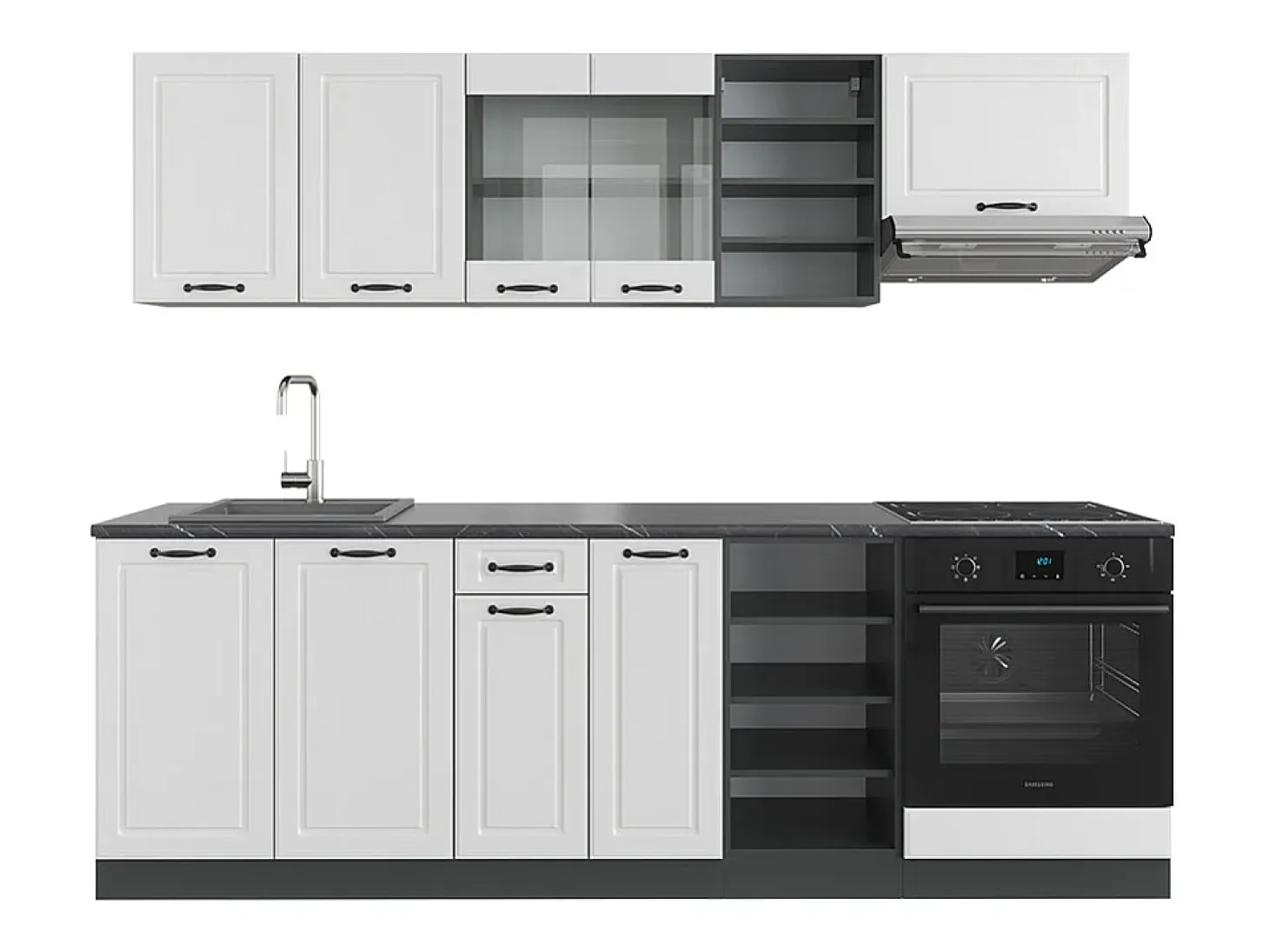 Mueble de cocina casa de campo blanca/antracita 240x46x81.6 r-line