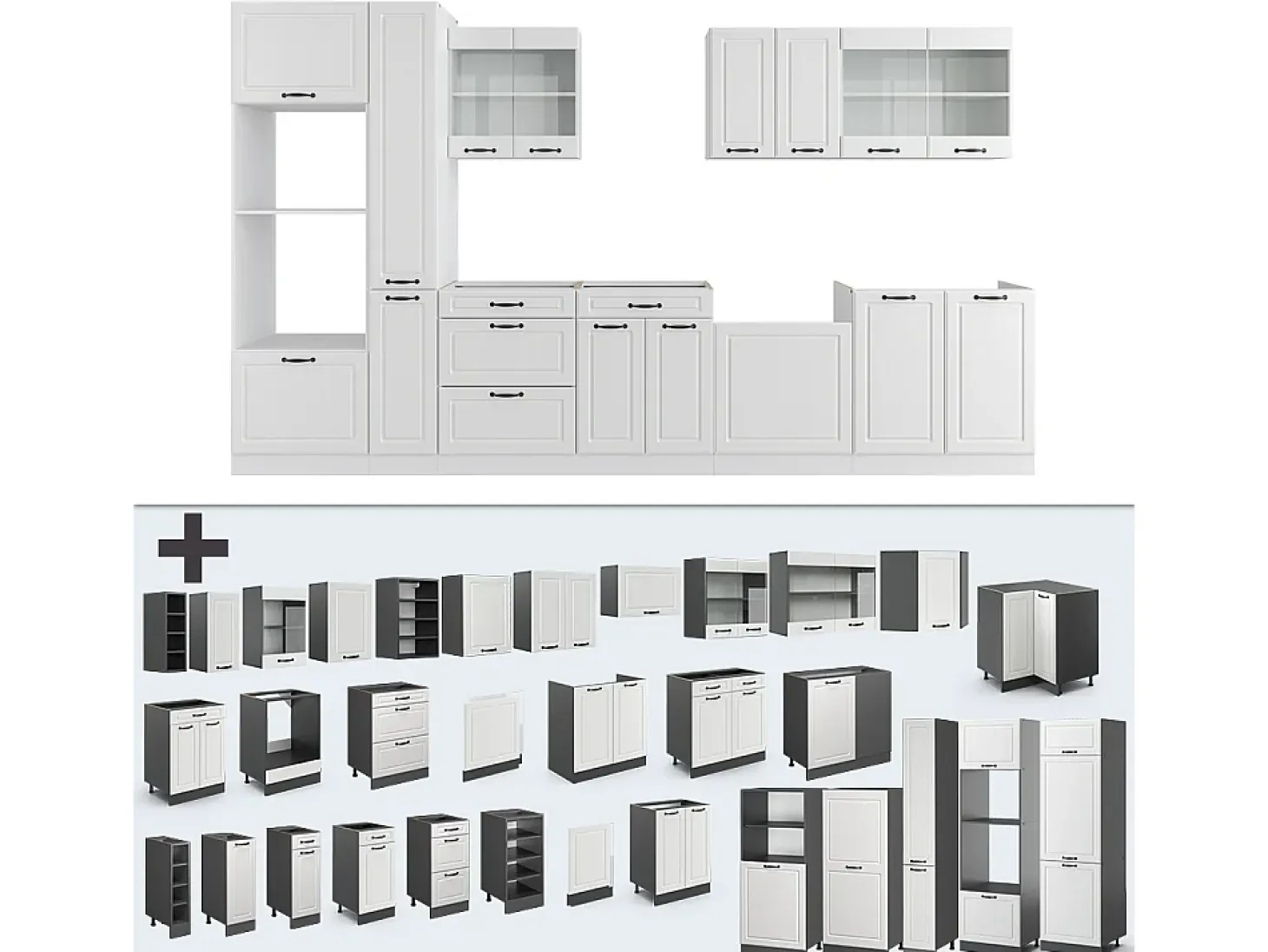 Mueble de cocina casa de campo blanca/blanca 350x60x81.6 r-line
