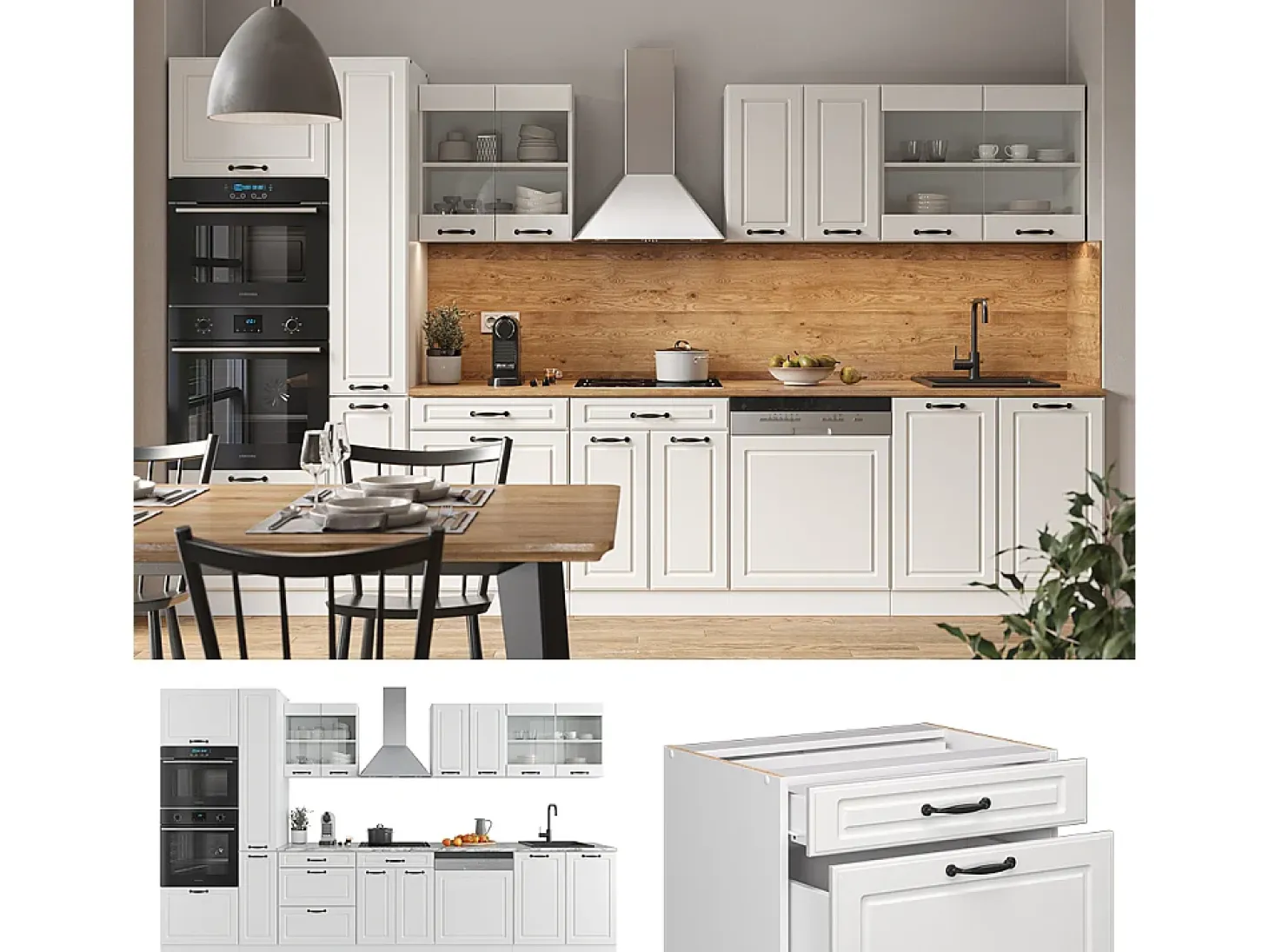 Mueble de cocina casa de campo blanca/blanca 350x60x81.6 r-line
