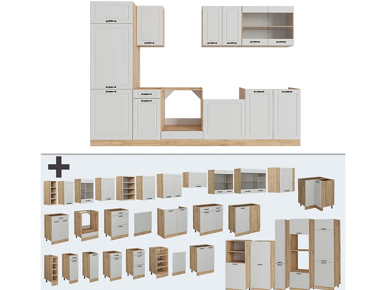 Mueble de cocina casa de campo blanca/roble dorado 300x46x81.6 r-line