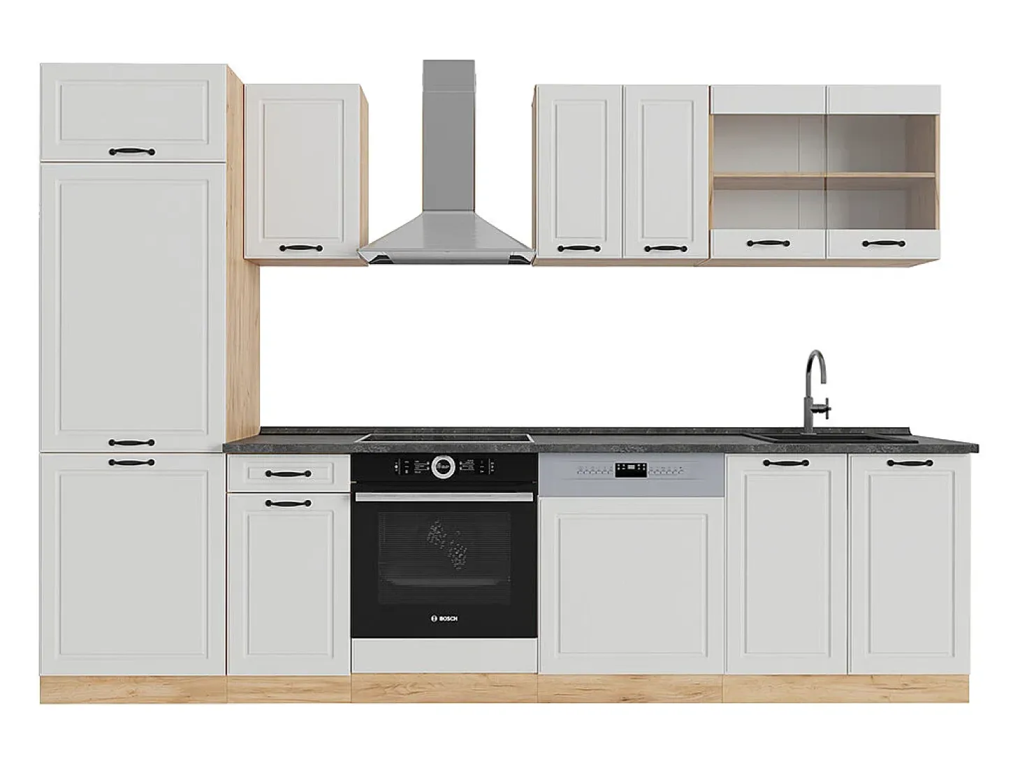 Mueble de cocina casa de campo blanca/roble dorado 300x46x81.6 r-line