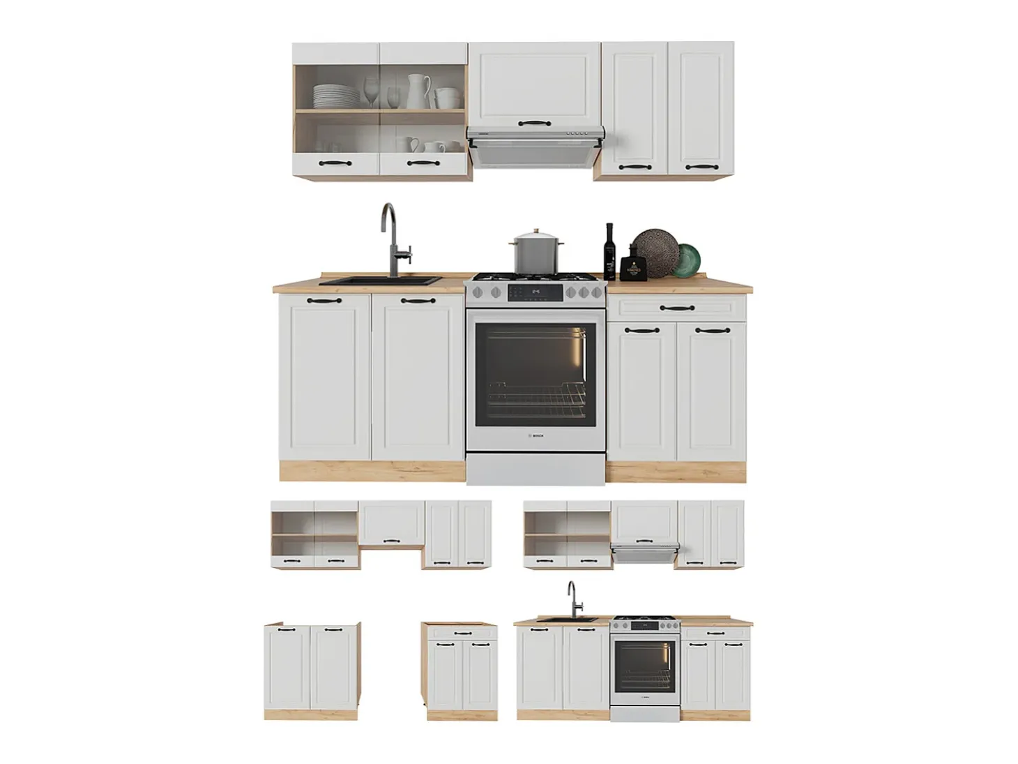 Mueble de cocina casa de campo blanca/roble dorado 200x46x81.6 r-line