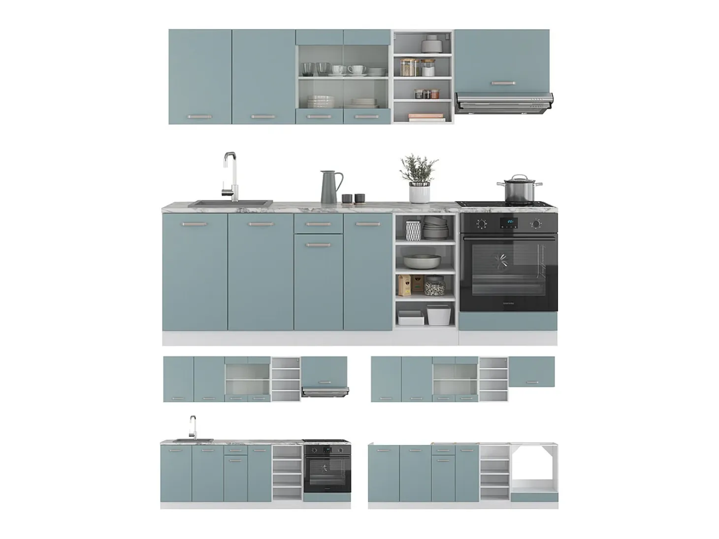 Mueble de cocina gris azulado 240x60x81.6 r-line