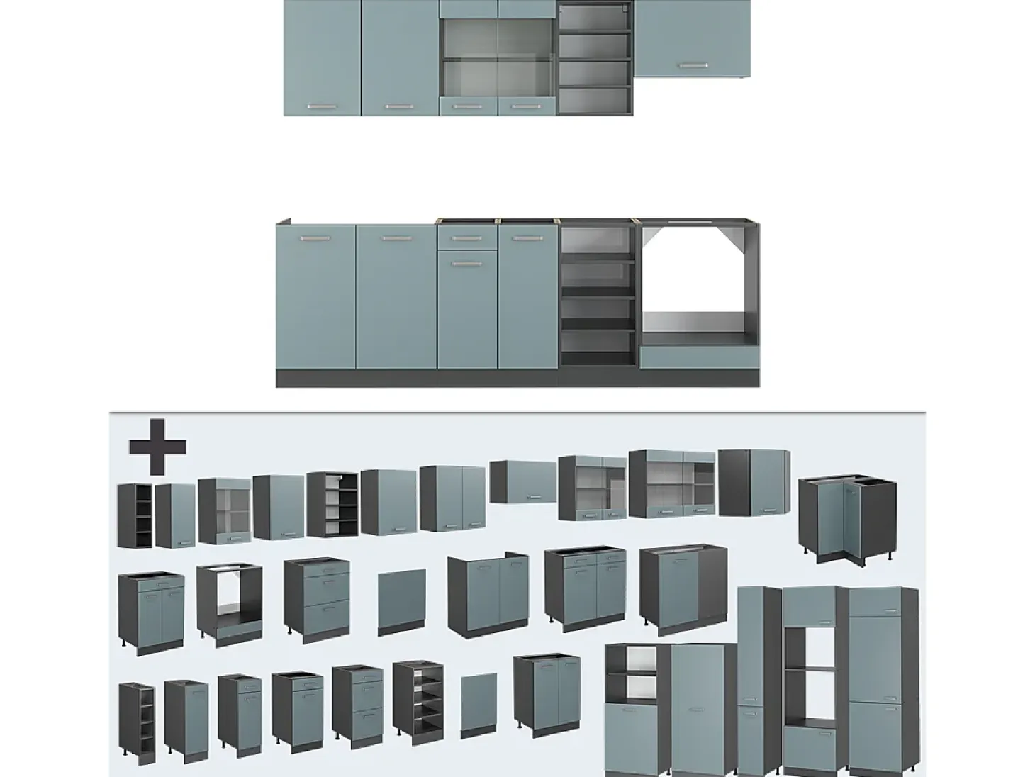 Mueble de cocina gris azulado/antracita 240x60x81.6 r-line
