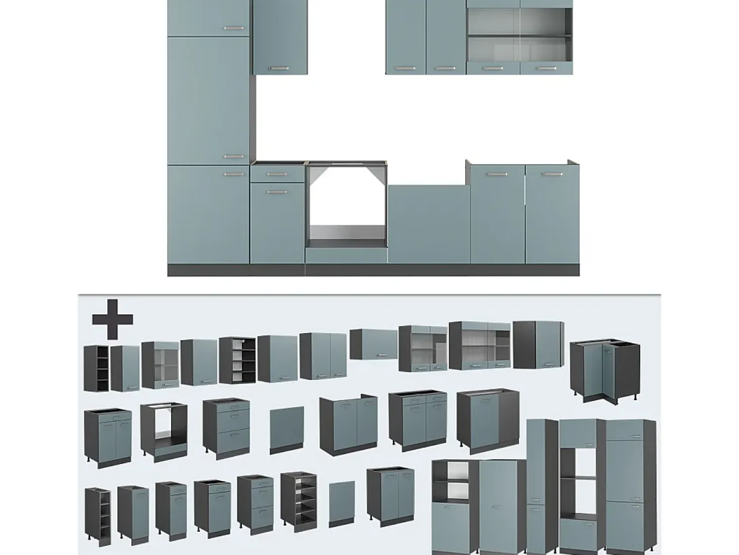 Mueble de cocina gris azulado/antracita 300x60x81.6 r-line