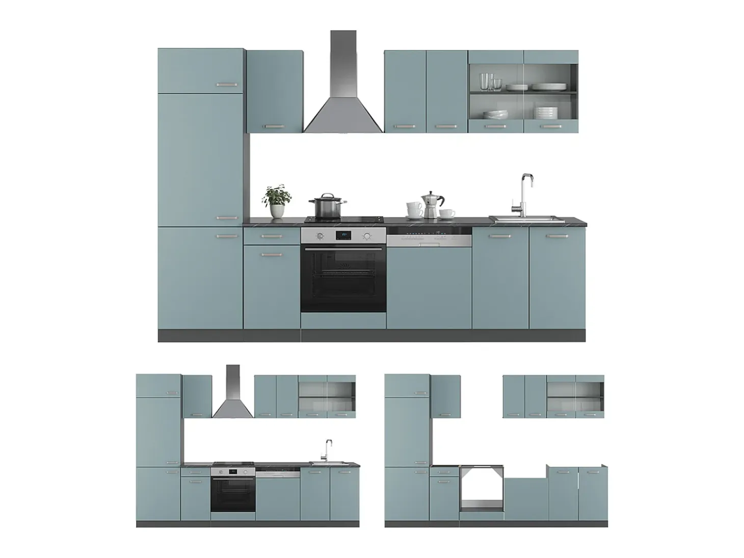 Mueble de cocina gris azulado/antracita 300x60x81.6 r-line