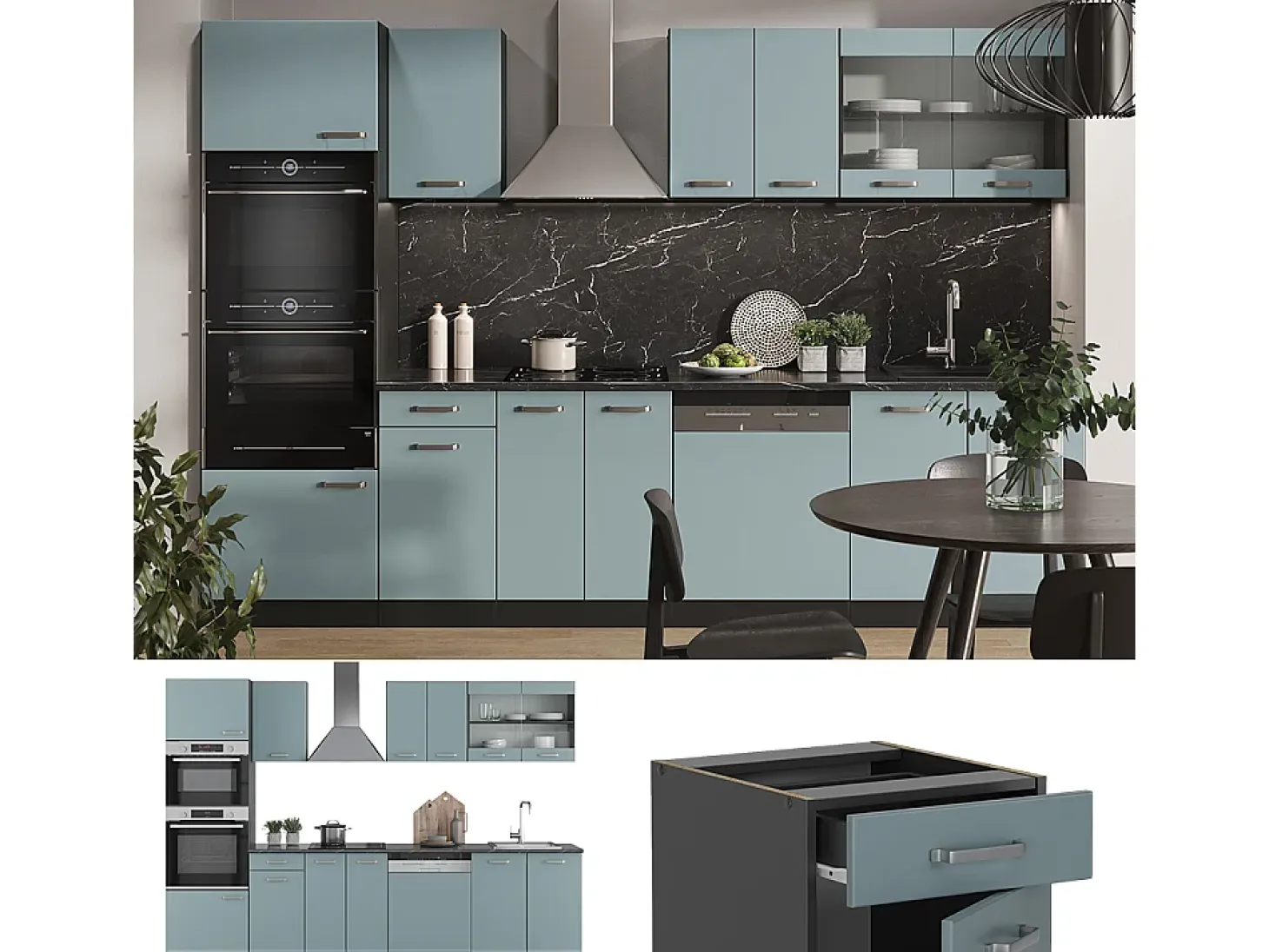 Mueble de cocina gris azulado/antracita 300x46x81.6 r-line