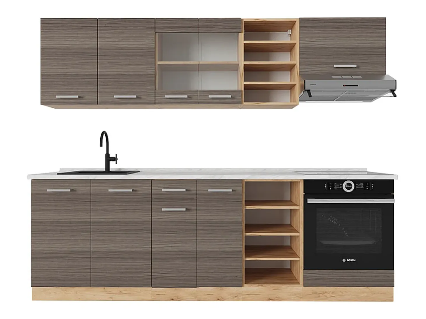 Mueble de cocina gris noble/roble dorado 240x60x81.6 r-line
