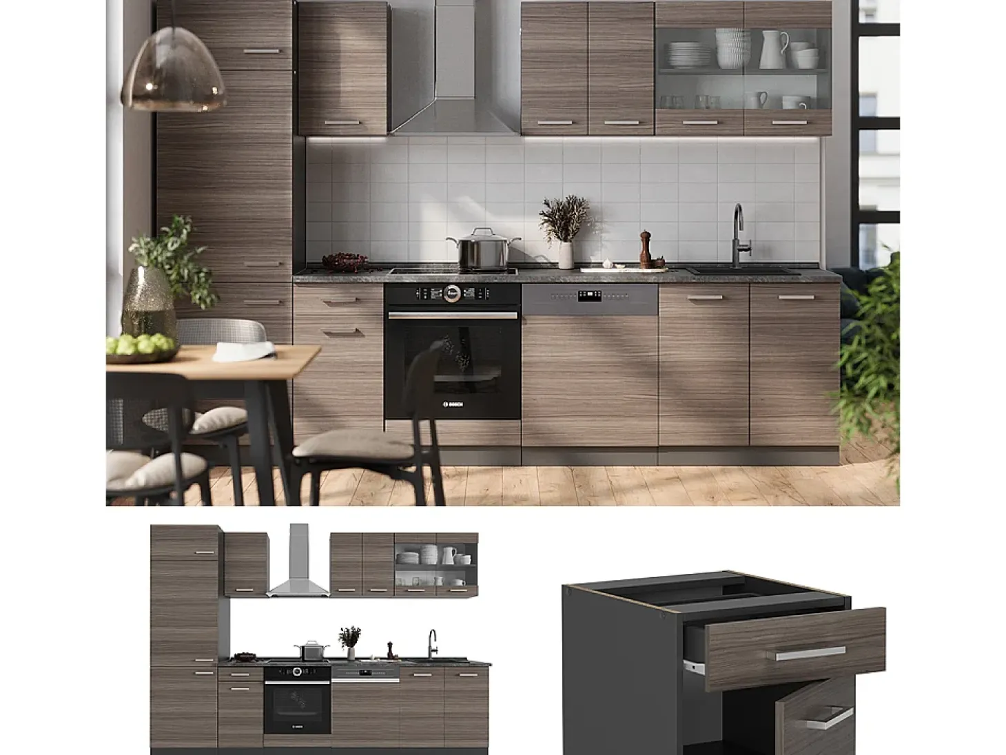 Mueble de cocina gris noble/antracita 300x60x81.6 r-line