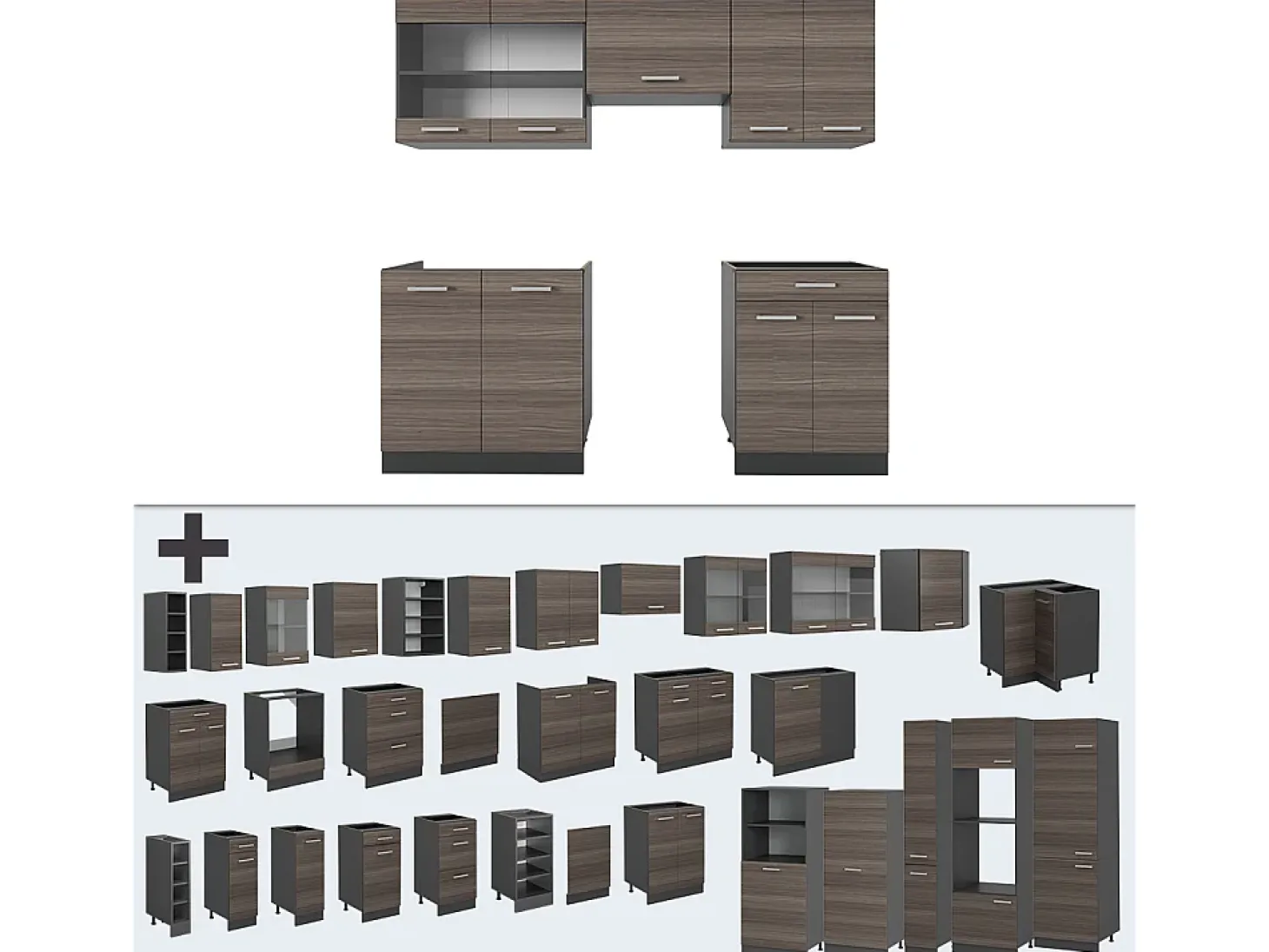 Mueble de cocina gris noble/antracita 200x60x81.6 r-line