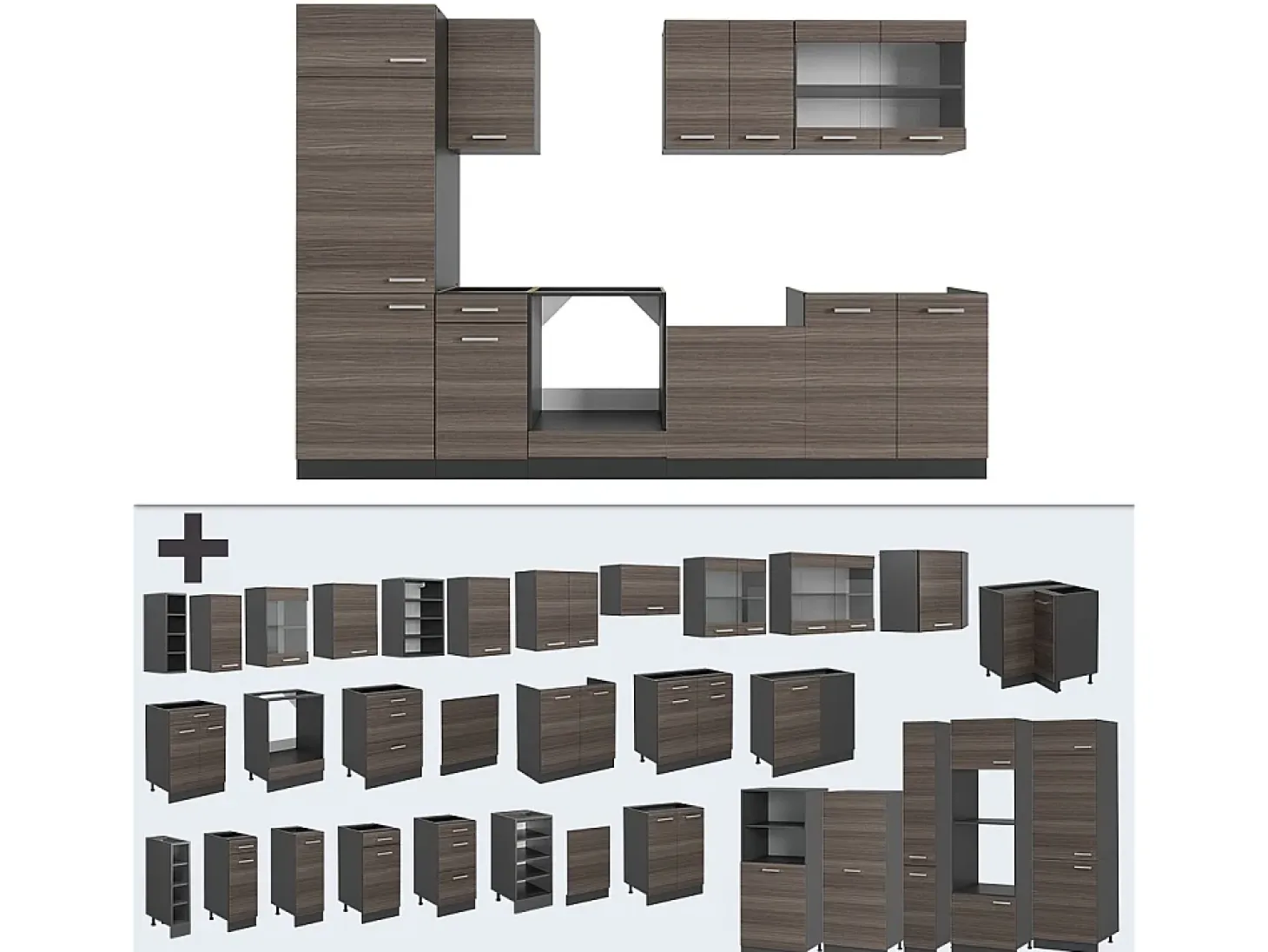 Mueble de cocina gris noble/antracita 300x60x81.6 r-line