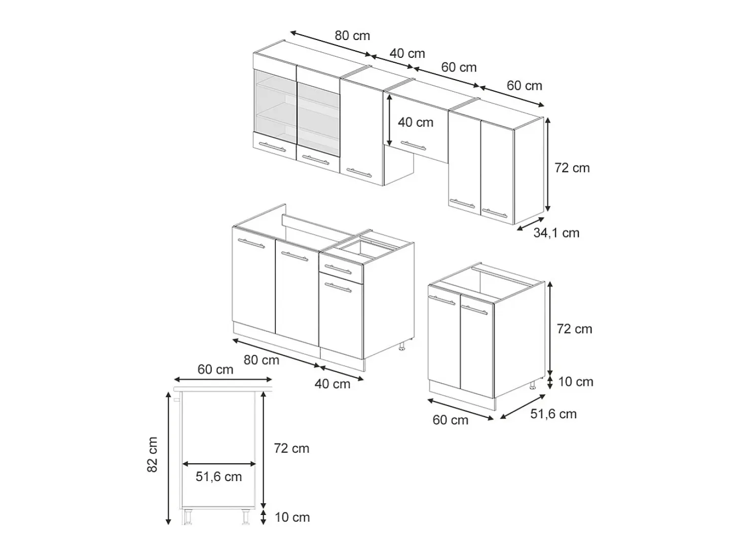 Mueble de cocina gris oscuro 240x60x81.6 fame-line