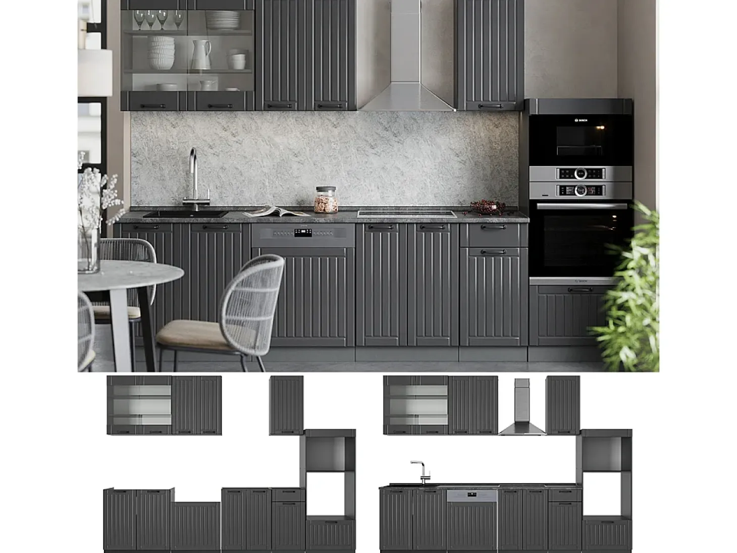 Mueble de cocina gris oscuro 300x46x81.6 fame-line