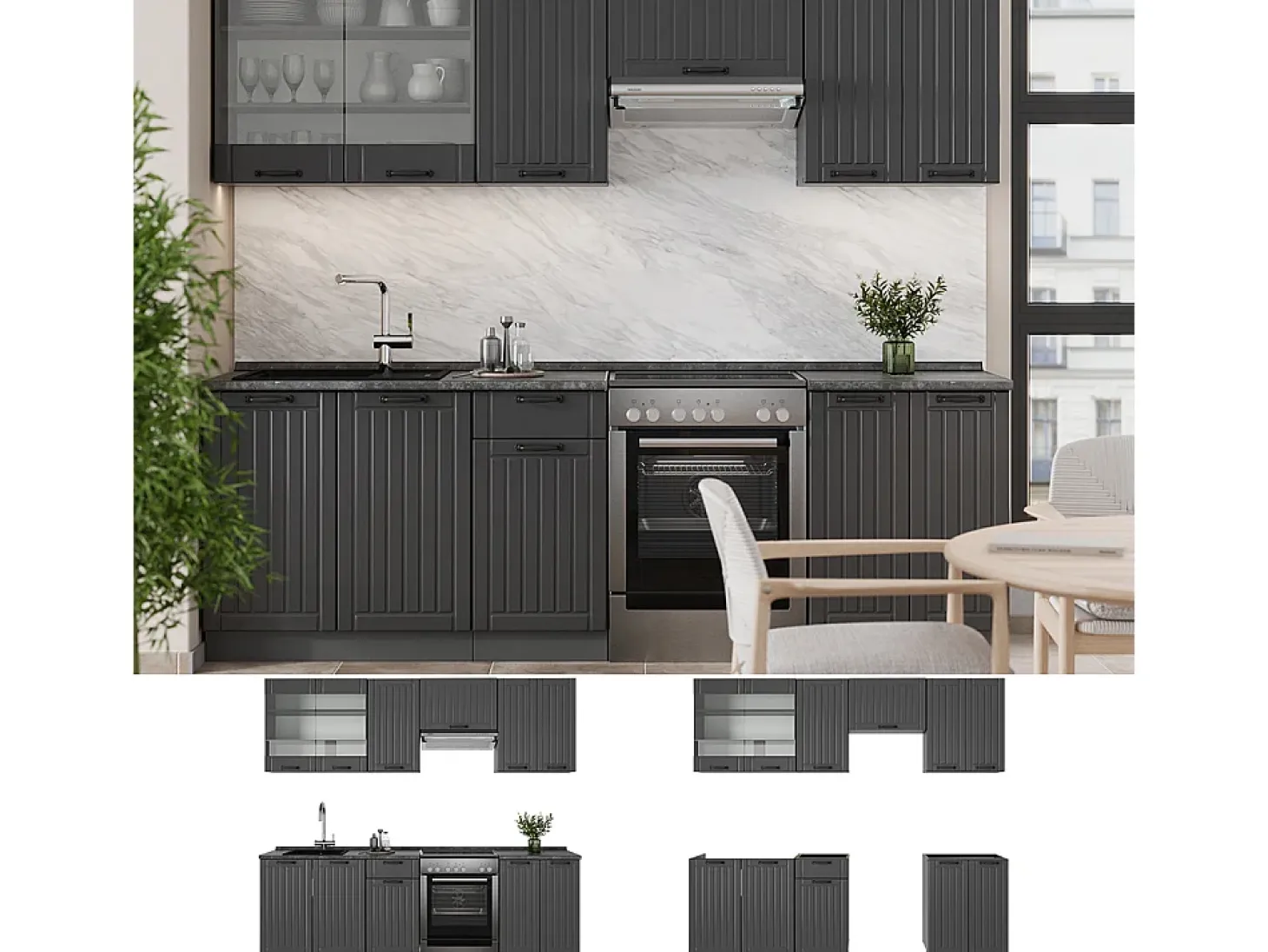 Mueble de cocina gris oscuro 240x60x81.6 fame-line