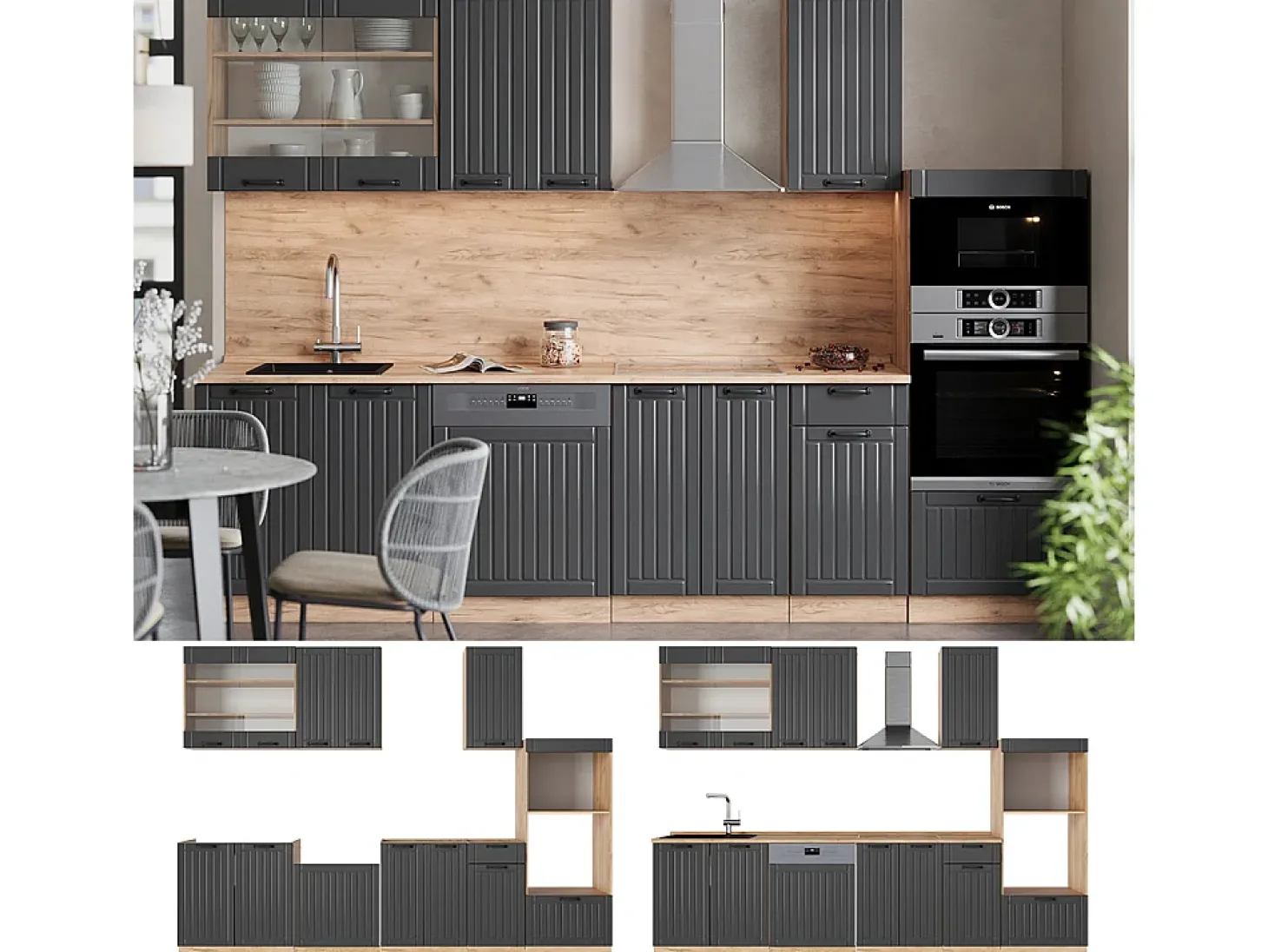 Mueble de cocina gris oscuro 300x60x81.6 fame-line