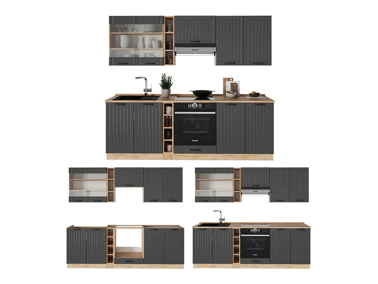 Mueble de cocina gris oscuro 235x46x81.6 fame-line