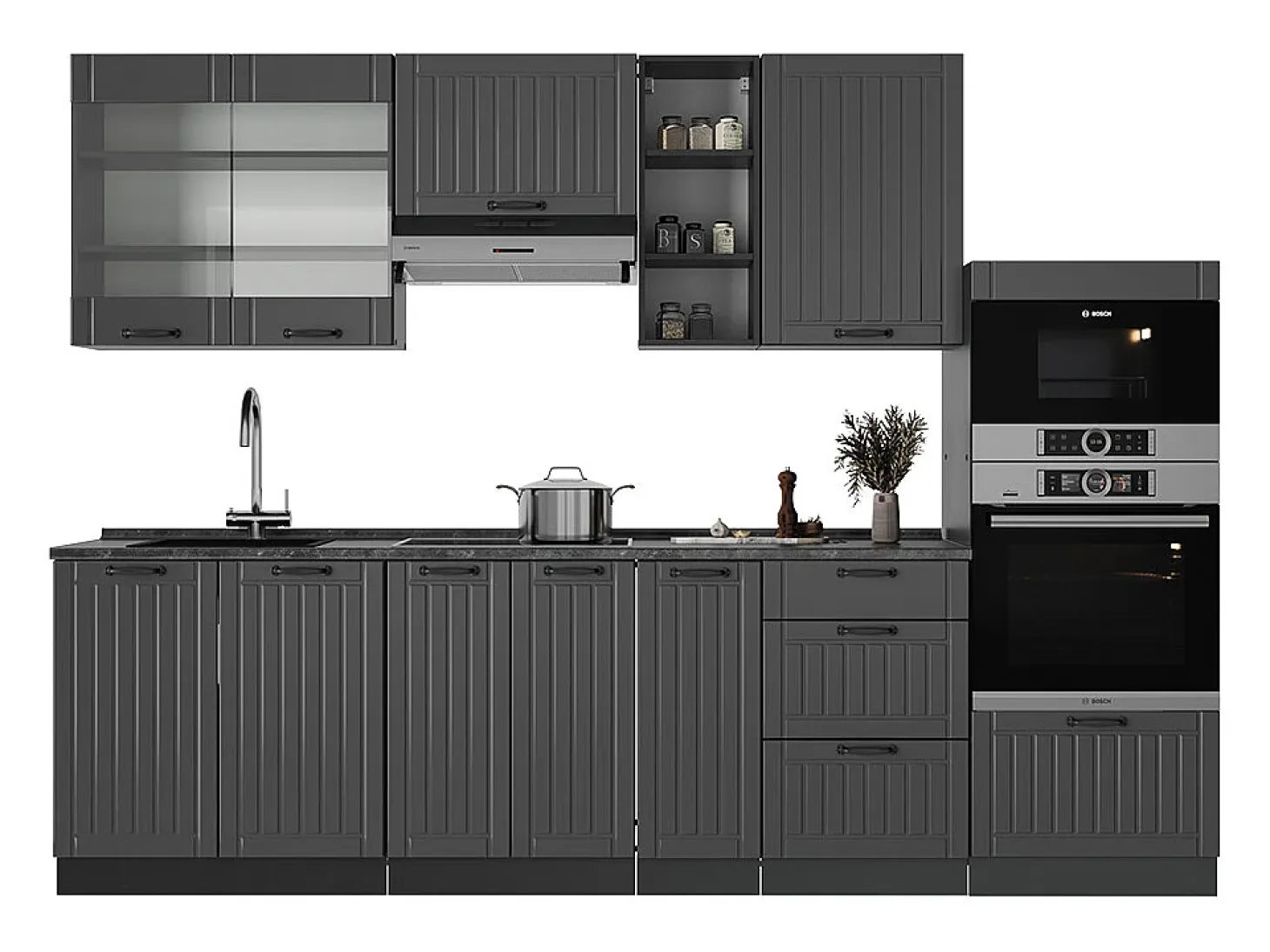Mueble de cocina gris oscuro 280x60x81.6 fame-line