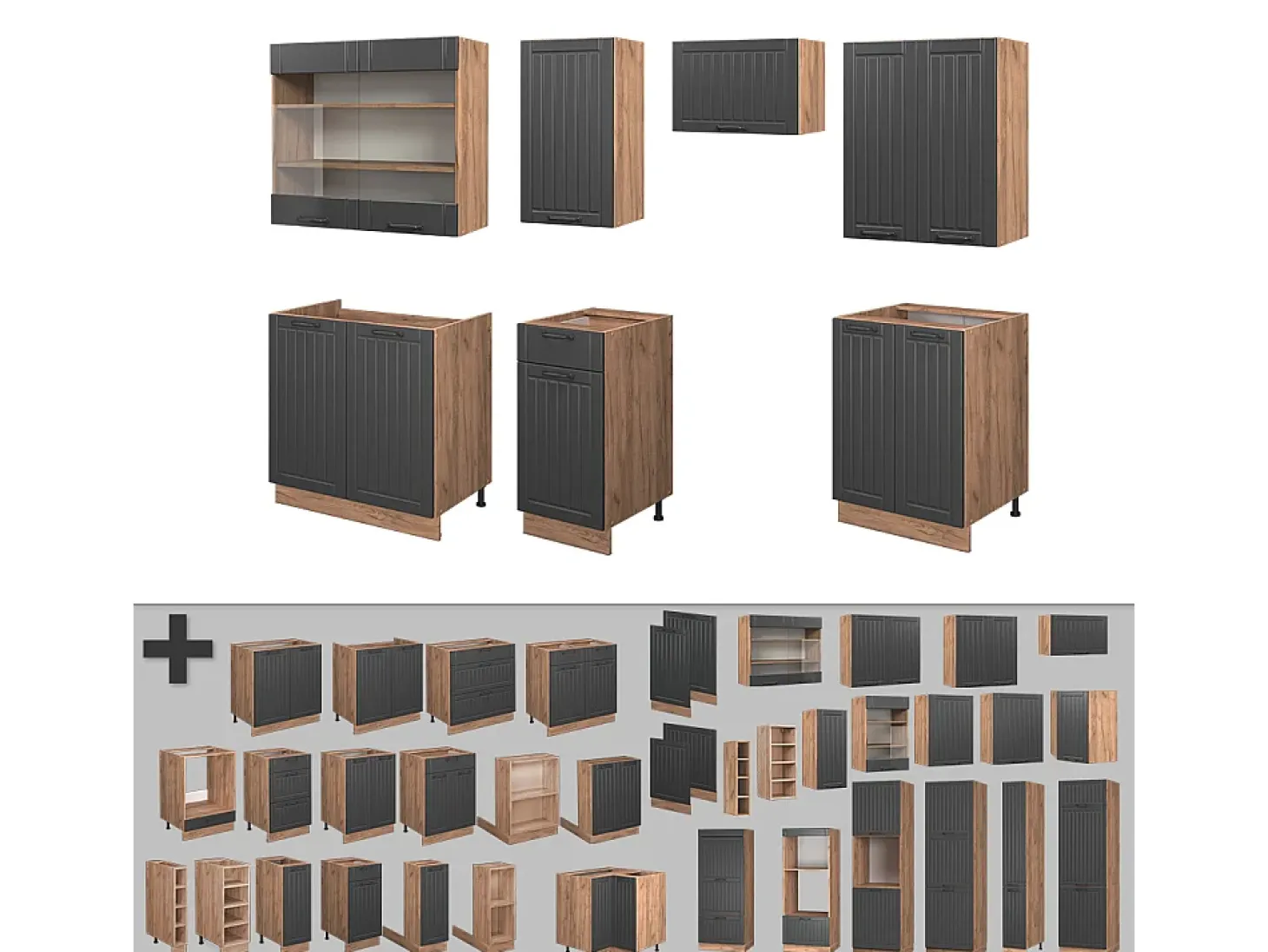 Mueble de cocina gris oscuro 240x46x81.6 fame-line
