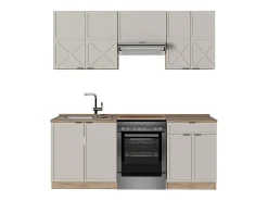 Mueble de cocina gris/beige/roble dorado 200x60x81.6 fame-line