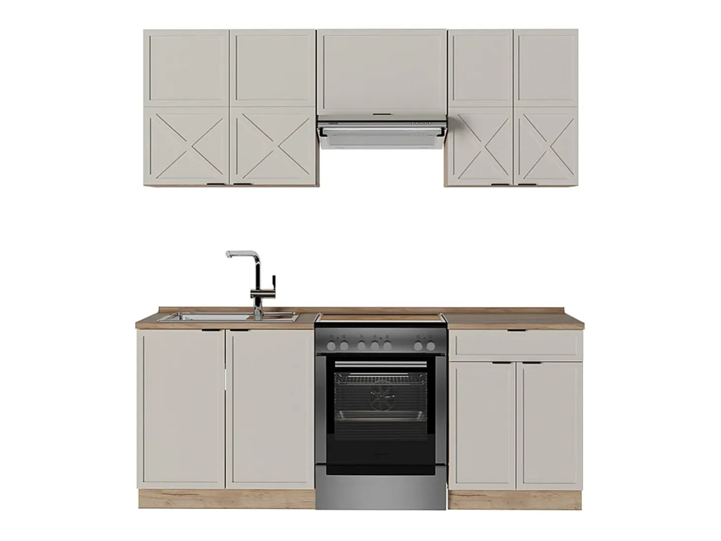Mueble de cocina gris/beige/roble dorado 200x60x81.6 fame-line