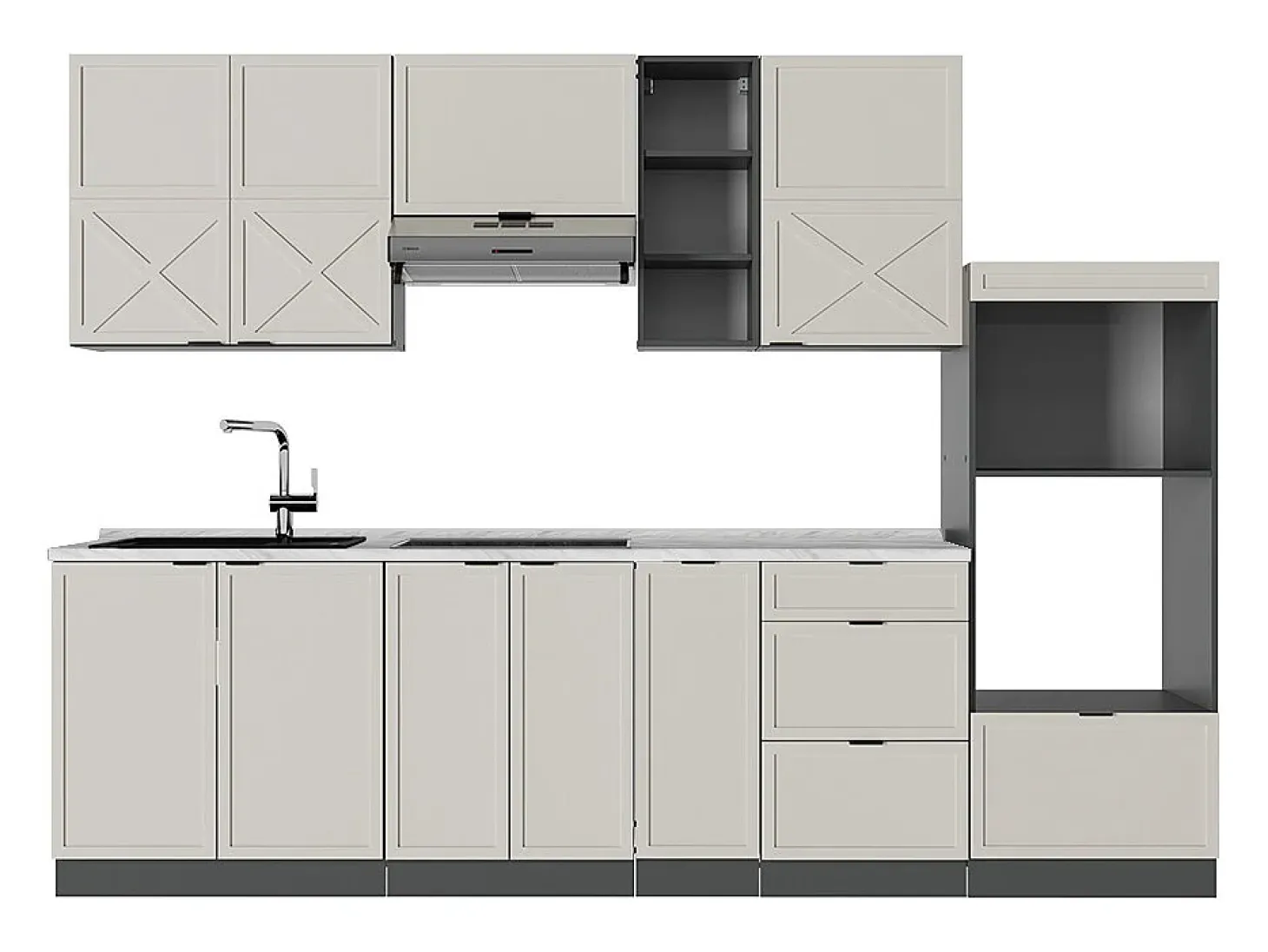 Mueble de cocina gris/beige/antracita 280x60x81.6 fame-line