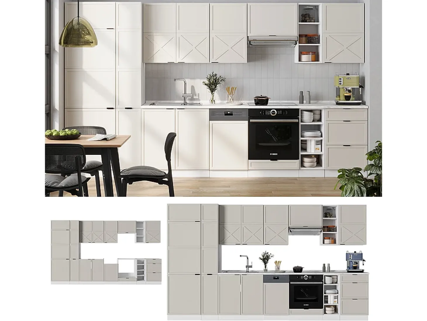 Mueble de cocina gris/beige/blanco 355x46x81.6 fame-line
