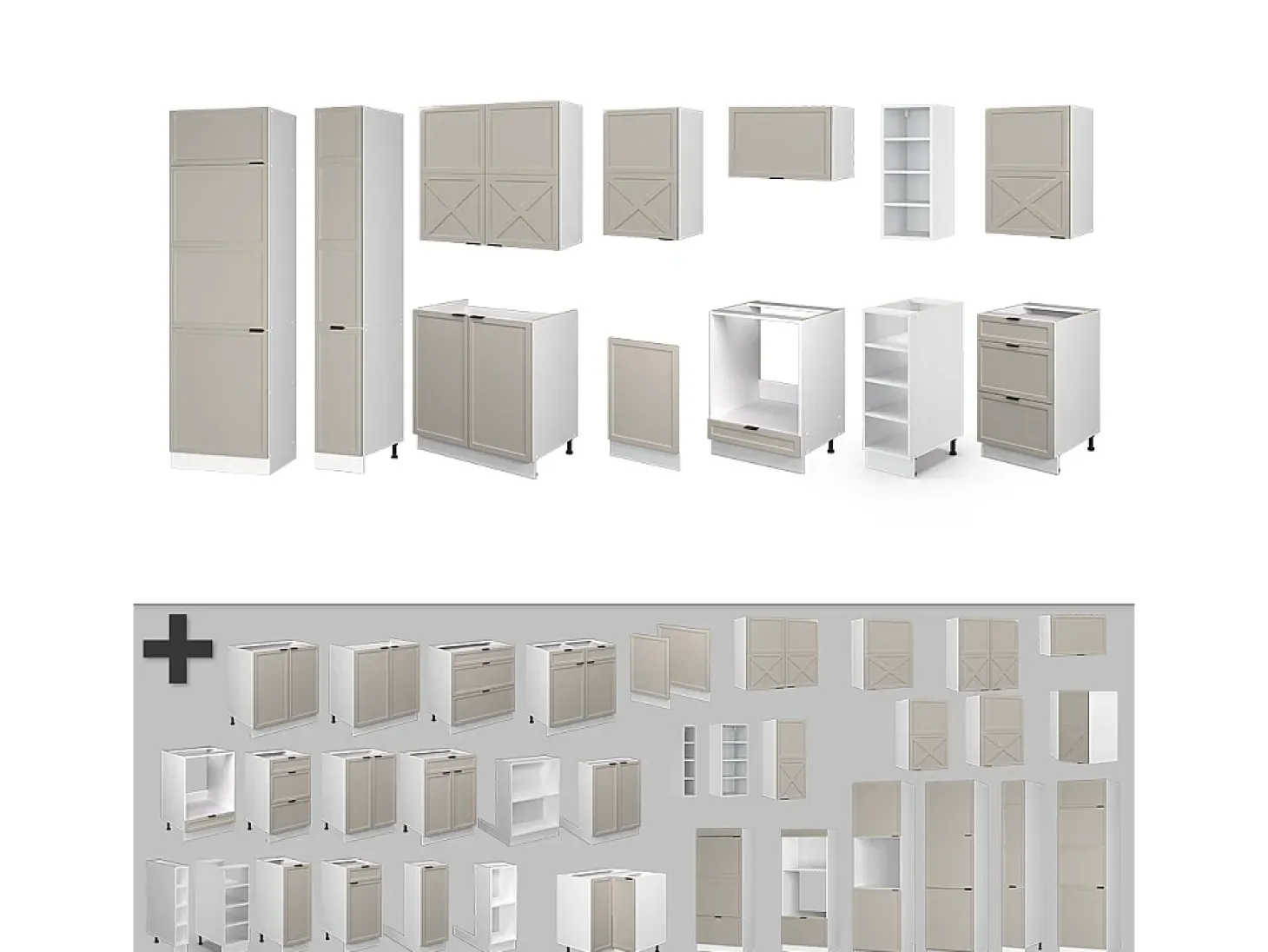 Mueble de cocina gris/beige/blanco 355x46x81.6 fame-line