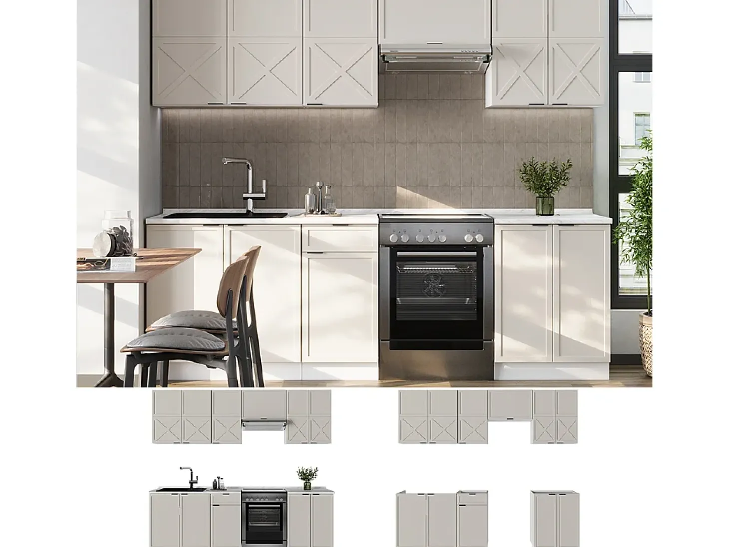 Mueble de cocina gris/beige/blanco 240x60x81.6 fame-line