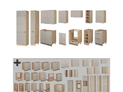 Mueble de cocina gris/beige/roble dorado 355x46x81.6 fame-line
