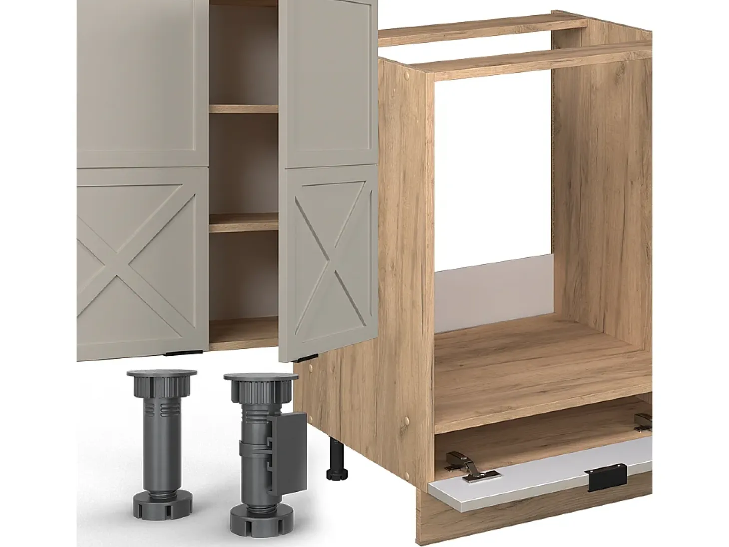 Mueble de cocina gris/beige/roble dorado 355x46x81.6 fame-line