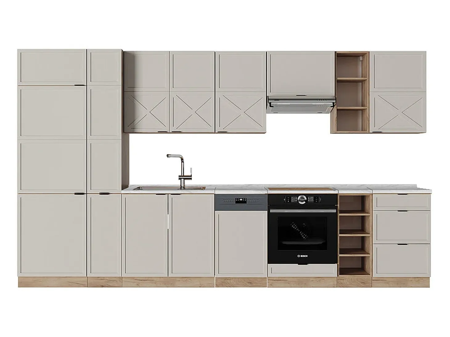 Mueble de cocina gris/beige/roble dorado 355x46x81.6 fame-line