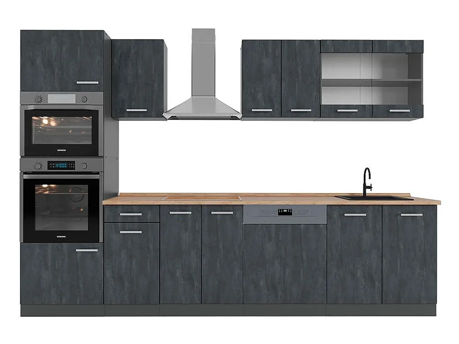 Mueble de cocina hormigón negro/antracita 300x60x81.6 r-line