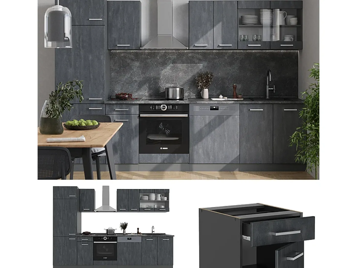 Mueble de cocina hormigón negro/antracita 300x60x81.6 r-line