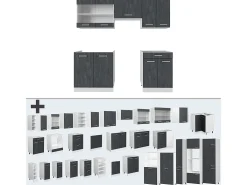 Mueble de cocina hormigón negro/blanco 200x60x81.6 r-line